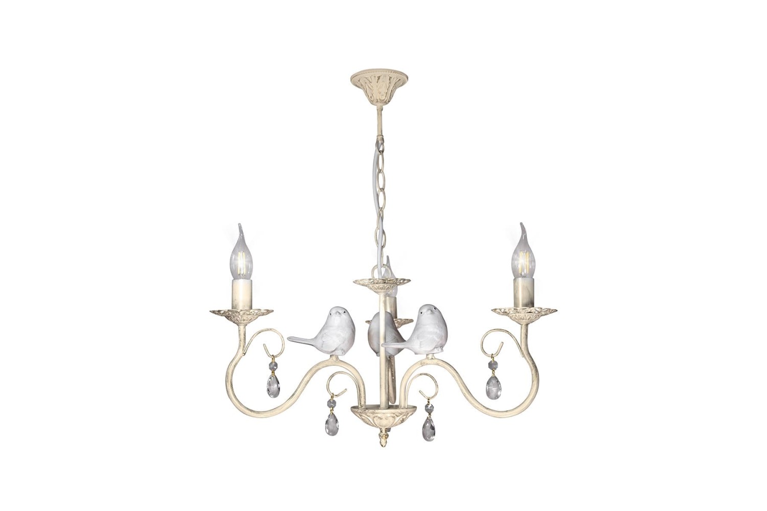 Люстра с птичками с хрусталем подвесная 3 ламп S1293-3 Петрасвет