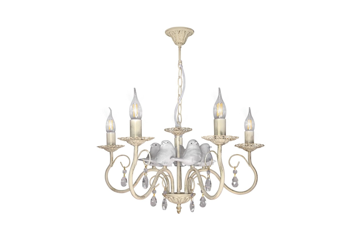 Люстра с птичками с хрусталем подвесная 5 ламп S1293-5 Петрасвет