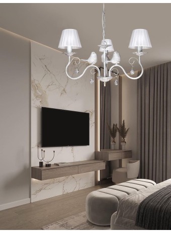 Люстра с птичками с хрусталем подвесная 3 абажура S1294-3 Петрасвет